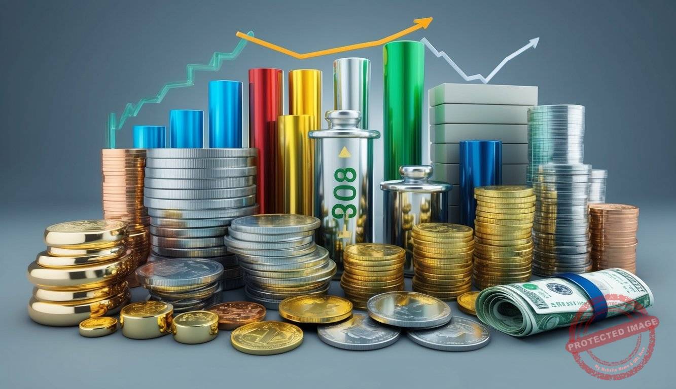 A diverse mix of investment assets, including stocks, bonds, and precious metals, arranged in a strategic portfolio for retirement