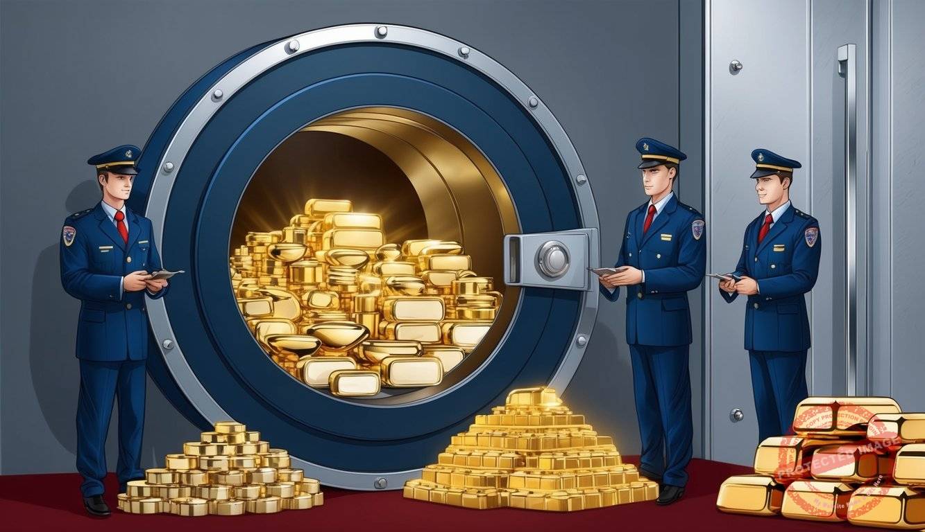 A secure vault filled with precious metals and guarded by custodians