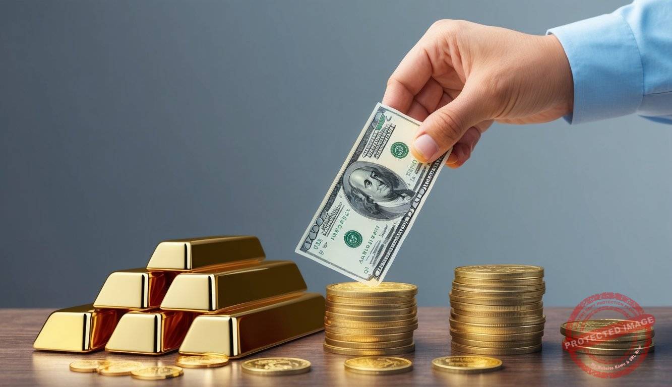 A person transferring money from a 403b retirement account into gold bars and coins