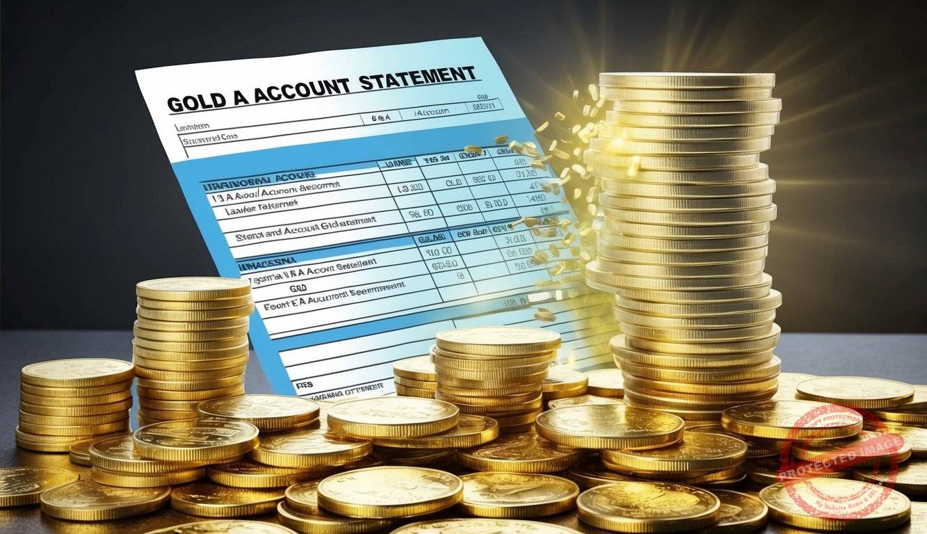 A stack of gold coins and a traditional IRA account statement transforming into a Gold IRA account statement