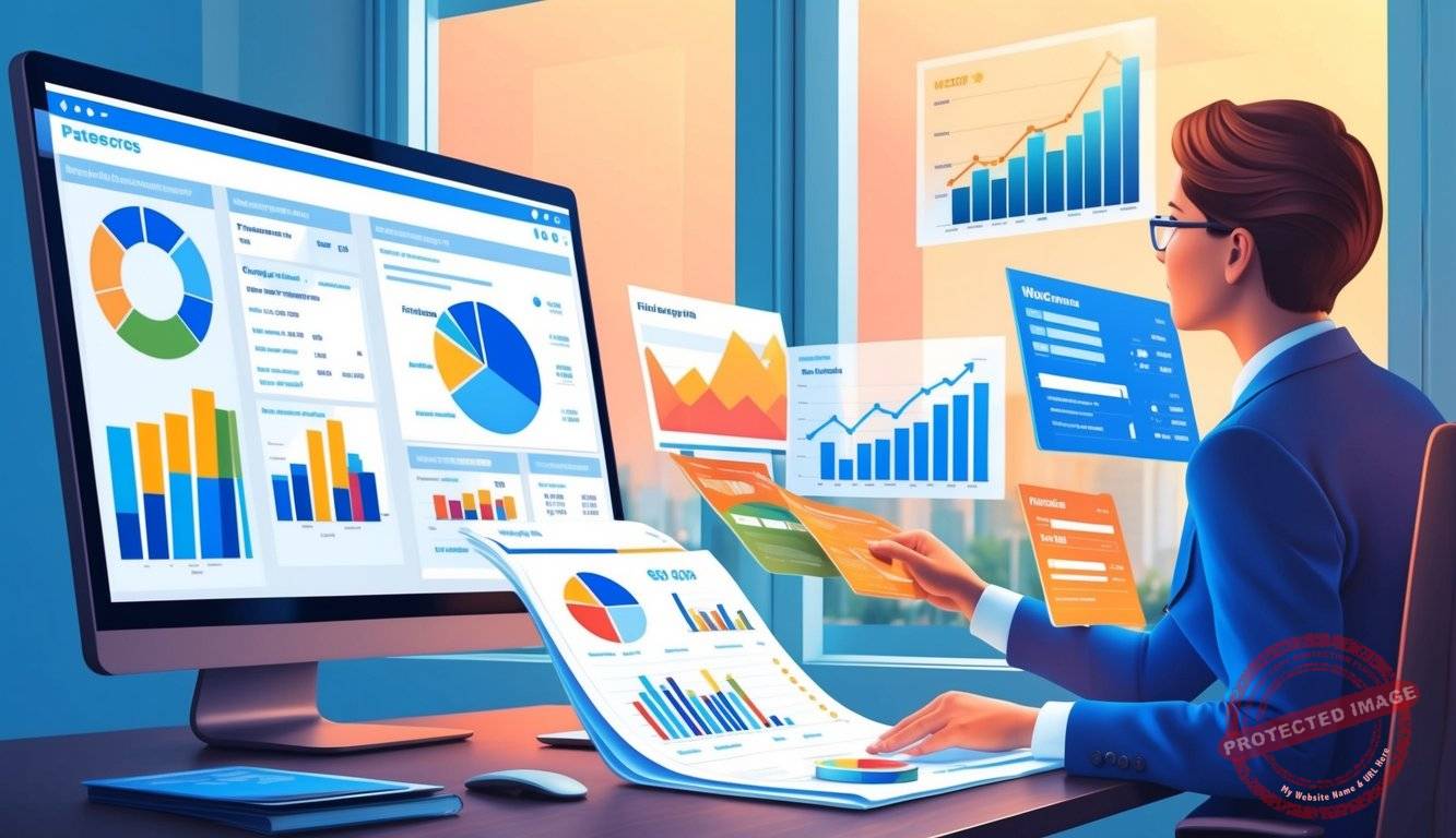 A person reviewing financial documents and charts, with a variety of investment options displayed on a computer screen