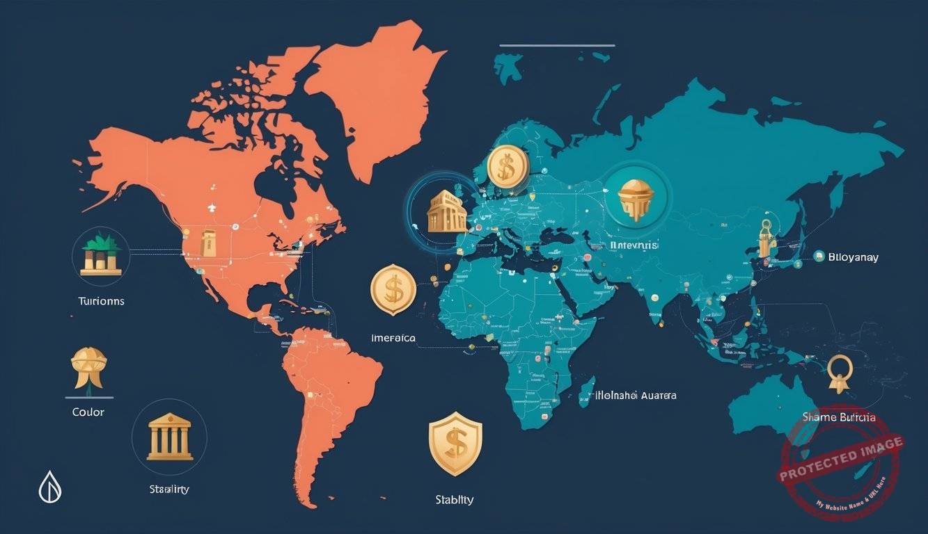 A map of strategic locations with symbols representing stability and wealth