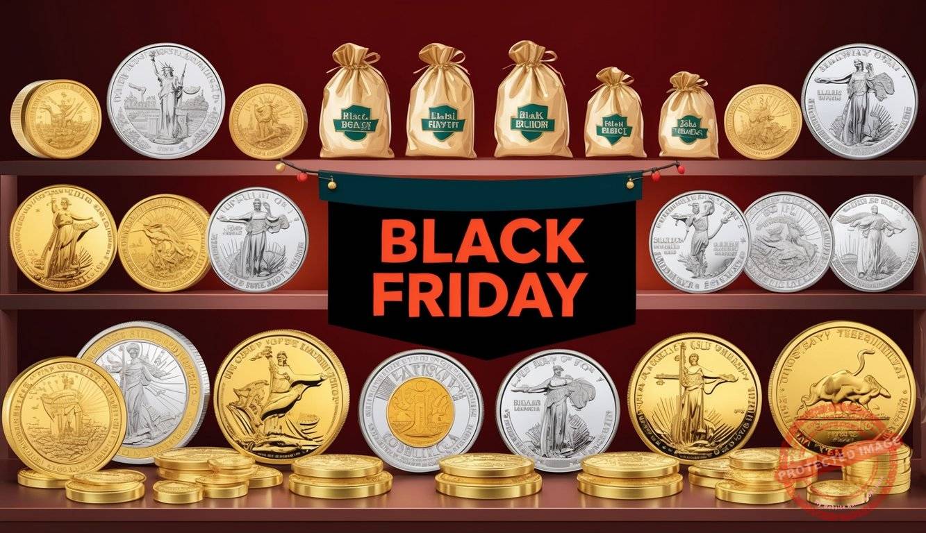 A display of various bullion products with a "Black Friday" banner