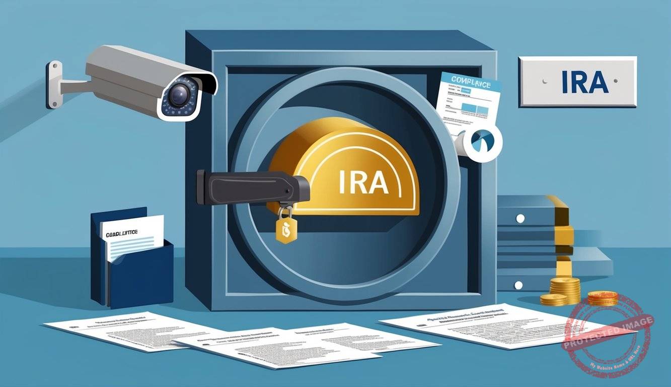 A secure vault with surveillance cameras and compliance documents for home storage of a Gold IRA